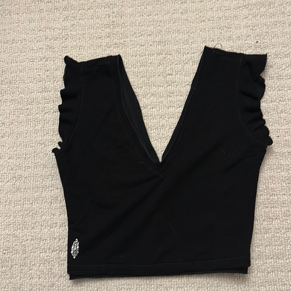 Free People V-neck athletic crop top with ruffle sleeves